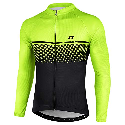 LAMEDA Radtrikot Herren Damen Langarm Herbst Winter Fahrradtrikot MTB Jersey Atmungsaktive Schnell Trocknen Funktionsshirt Fahrradbekleitung für Radsport Rennrad Sport Schwarz&Grün 3XL von LAMEDA