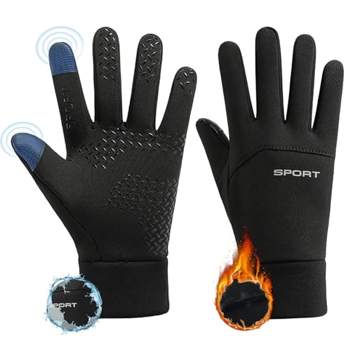 LANAFAY Warme Winterhandschuhe für Herren, winddicht, wasserdicht, Touchscreen-Handschuhe für Damen, rutschfeste Touchscreen-Handschuhe, schwarz, Thermohandschuhe mit Innenfutter, für Radfahren, von LANAFAY