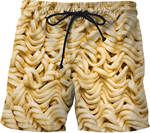 LANGX Herren Swim Trunk,Strandshorts Für Herren, 3D-Digitaldruck-Shorts Mit Instant-Nudelmuster Und Kordelzug, Lässige, Schnell Trocknende Badeshorts Zum Surfen, Laufen,S von LANGX