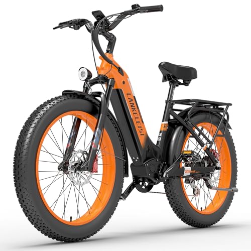 LANKELEISI MG600 Plus E Bike 26 Zoll Elektrofahrräder für Herren und Damen, 7 Gang E-Mountainbike mit 48V 20Ah Wechselakku, Reichweite bis zu 150KM Fatbike (Orange) von LANKELEISI