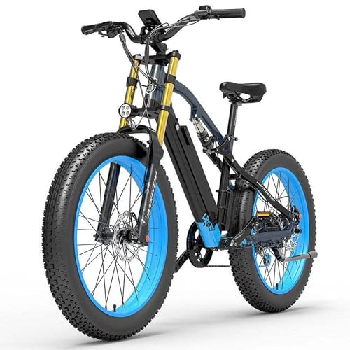 LANKELEISI RV700 E-Bike Mountainbike 26 Zoll Vollfederung E-MTB Fatbike mit 48V 16Ah Wechselakku, Reichweite bis zu 130KM von LANKELEISI