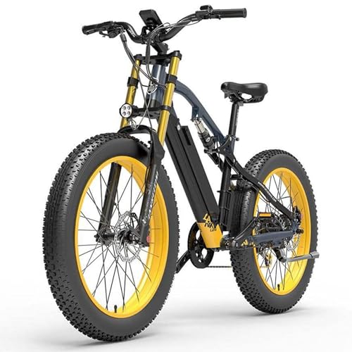 LANKELEISI RV700 E-Bike Mountainbike 26 Zoll Vollfederung E-MTB Fatbike mit 48V 16Ah Wechselakku, Reichweite bis zu 130KM von LANKELEISI