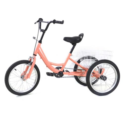 LANNADD 16 Zoll 3-Rad Fahrrad, Kinderfahrrad Dreirädriges, Einzelgeschwindigkeits Speed Kette Bike Kind Trike Geeignet für Mädchen und Jungen Im Alter Von 7-10 Jahren - Hellorange von LANNADD