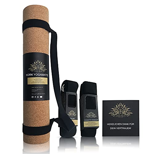 LANOA Relax Yogamatte Kork Naturkautschuk - Premium Matte für Gymnastik mit Tragegurt - rutschfest, hautfreundlich, nachhaltig, pflegeleicht - Yoga Mat Cork - 183cm Länge, 61cm Breite - Dicke 5mm von LANOA