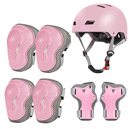 LANOVAGEAR Schonerset Kinder Protektoren Schützer inliner Schutzausrüstung Kinder Knieschoner Set mit Helm für inliner Skateboard Fahrrad Rollschuh 2-10 Jahre (S, Rosa) von LANOVAGEAR