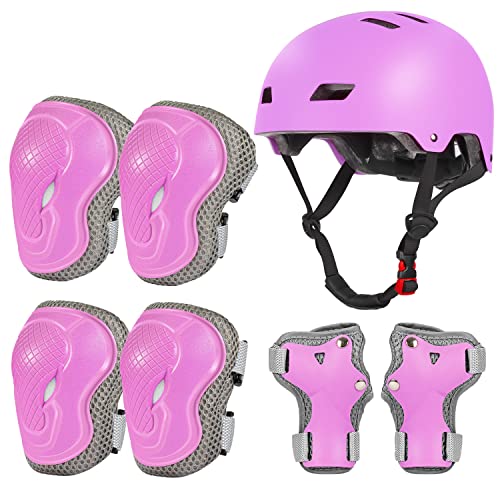 LANOVAGEAR Schonerset Kinder Protektoren Schützer inliner Schutzausrüstung Kinder Knieschoner Set mit Helm für inliner Skateboard Fahrrad Rollschuh 2-10 Jahre (S, Violett) von LANOVAGEAR