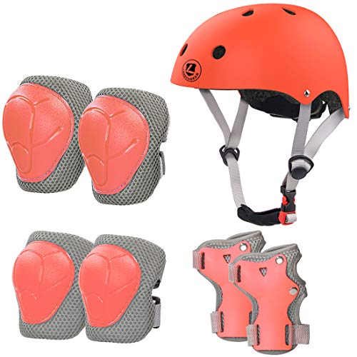 LANOVAGEAR Schonerset Kinder Schützer inliner Protektoren Kinder Knieschoner Set (2-8Jahre) mit Kinderhelm Handgelenkschoner Ellbogenschützer für Skateboard Inliner Fahrrad Rollschuh (Orange, S) von LANOVAGEAR