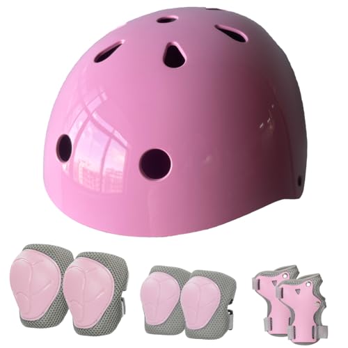 LANOVAGEAR Schonerset Kinder Schützer inliner Protektoren Kinder Knieschoner Set (2-8Jahre) mit Kinderhelm Handgelenkschoner Ellbogenschützer für Skateboard Inliner Fahrrad Rollschuh (Rosa, S) von LANOVAGEAR