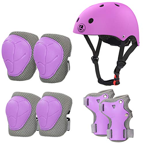 LANOVAGEAR Schonerset Kinder Schützer inliner Protektoren Kinder Knieschoner Set (2-8Jahre) mit Kinderhelm Handgelenkschoner Ellbogenschützer für Skateboard Inliner Fahrrad Rollschuh (lila, S) von LANOVAGEAR