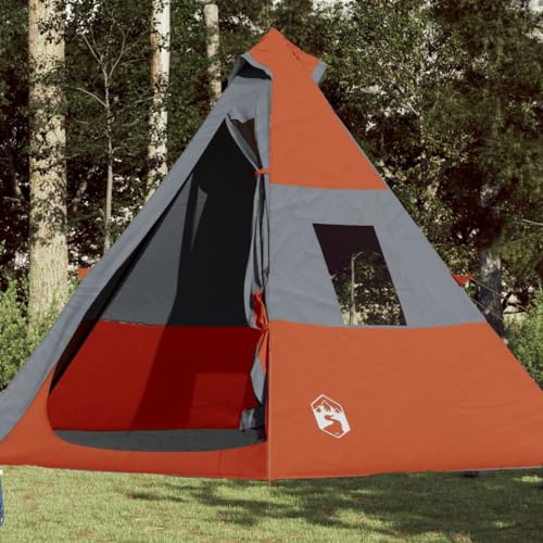 Campingzelt 7 Personen Grau & Orange 350x350x280 cm 185T TAFT, LAPOOH Caming Zelt, Camping Markise Zelt, Camping Tents, Camping-Zelt - 94429 von LAPOOH