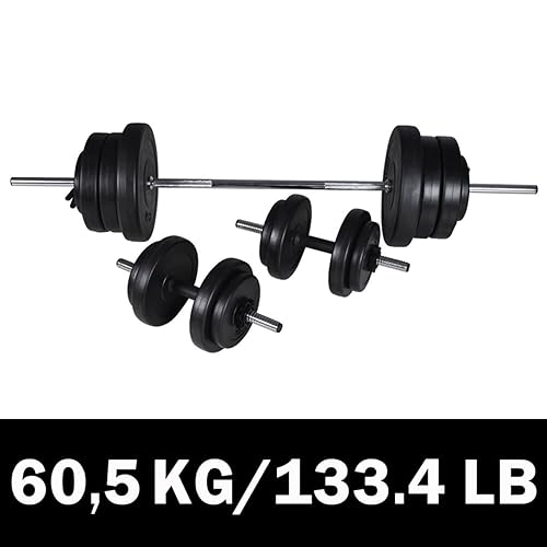 Langhantel + 2 Kurzhantel Set 60,5kg, LAPOOH Hanteln Set, Kurzhanteln, Dumbbells, Hantelset, Kraftraining, Strength Training Equipment, Gewichte Set von LAPOOH