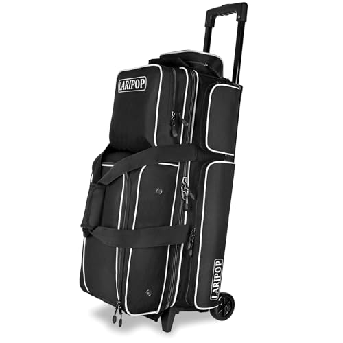 LARIPOP Bowlingtasche mit 3 Kugeln und Rollen, Rolltasche für Bälle und Zubehör, einziehbarer Griff, ausziehbar bis 96,5 cm LARIPOP Bowlingtasche mit 3 Kugeln und Rollen, Rolltasche für Bälle und Zubehör, einziehbarer Griff, ausziehbar bis 96,5 cm von LARIPOP