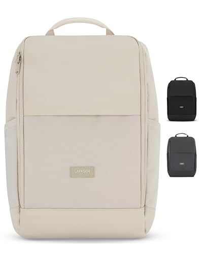 LARKSON Laptop Rucksack Herren & Damen Beige - Niklas - Notebook Backpack für Business Arbeit Uni - 16 Zoll Laptoprucksack für Reise Handgepäck - Wasserabweisend von LARKSON