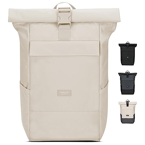 LARKSON Rucksack Damen Herren Beige - No 4 - Rolltop Backpack mit Laptopfach Uni, Arbeit & Fahrrad - Großer Reiserucksack - Wasserabweisend von LARKSON