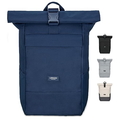 Larkson Rucksack Damen Herren Blau - No 4 - Rolltop Backpack mit Laptopfach Uni, Arbeit & Fahrrad - Großer Reiserucksack - Wasserabweisend von LARKSON