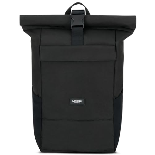 Larkson Rucksack Herren & Damen Schwarz - No 4 - Rolltop Backpack mit Laptopfach für Uni, Arbeit & Fahrrad - Großer Reiserucksack - Wasserabweisend von LARKSON