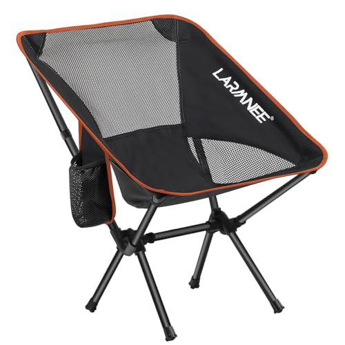 LARMNEE Campingstuhl, Leichter und tragbarer Klappstuhl mit Seitentasche, Metallrahmen, 150 kg belastbar, mit Tragetasche, für Outdoor, Picknick, Wandern, Angeln, Schwarz und Orange EBY02LC02 LARMNEE Campingstuhl, Leichter und tragbarer Klappstuhl mit Seitentasche, Metallrahmen, 150 kg belastbar, mit Tragetasche, für Outdoor, Picknick, Wandern, Angeln, Schwarz und Orange EBY02LC02 von LARMNEE