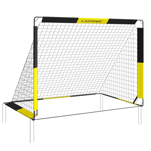 LARMNEE Fußballtor für Kinder, Fußballtortrainer, tragbares und faltbares Fußballtor, 2-in-1-Fußballtor mit Torwand, 5 Löcher, mit Tragetasche und Bodennägeln, für Garten, Schwarz und Gelb EBY120FG02 LARMNEE Fußballtor für Kinder, Fußballtortrainer, tragbares und faltbares Fußballtor, 2-in-1-Fußballtor mit Torwand, 5 Löcher, mit Tragetasche und Bodennägeln, für Garten, Schwarz und Gelb EBY120FG02 von LARMNEE