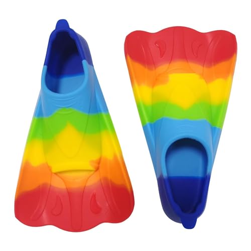 Kinderflossen - Silikon-Regenbogenflossen für schwimmende Kinder - Bequeme Kinder-Schnorchelflossen, Kurze Jugend-Schwimmflosse für Kinder, und Mädchen, Rundenschwimmen von LATAFA