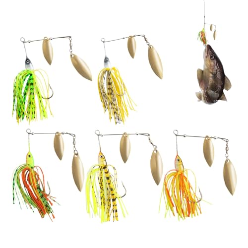 Spinner-Köder zum Barschangeln,Bass-Angelköder,5-teiliges Bass-Angelset mit Spinnerködern - Metall-Angelköder Spinnerbait, Hard Jig Spinner Baits Kits für Süßwasser-Salzwasser, zielt auf Zander und La von LATAFA