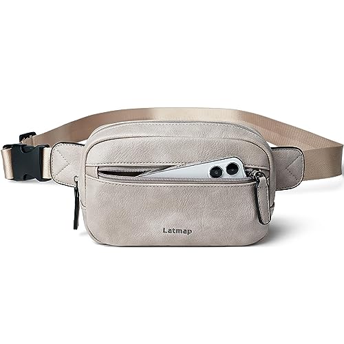 LATMAP Bauchtasche Damen,Crossbody Bag Damen PU Leder Bauchtasche Damen klein Wasserdicht Gürteltasche Damen diebstahlsicher Hüfttasche Damen für Outdoorsport,Reisen,Radfahren,Grau von LATMAP