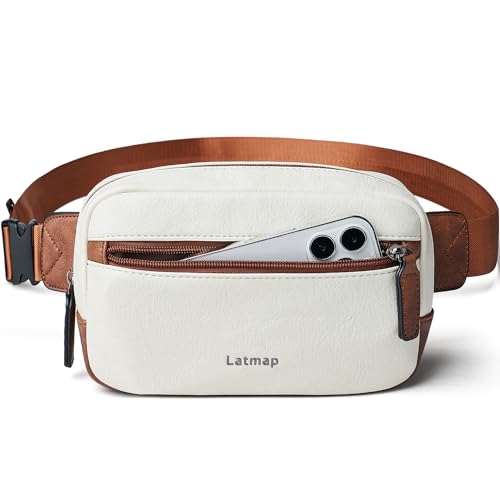 LATMAP Bauchtasche Damen,Crossbody Bag Damen PU Leder Bauchtasche Damen klein Wasserdicht Gürteltasche Damen diebstahlsicher Hüfttasche Damen für Outdoorsport,Reisen,Radfahren,Beige von LATMAP