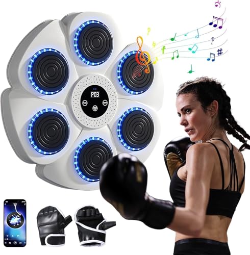 LAUFUY Music Boxing Machine, Musik Box Maschine mit Boxhandschuhen, Smart Musik Boxmaschine mit Bluetooth und Einstellbarer Geschwindigkeit, Wand Ziel Trainingsgeräte für Erwachsene und Kinder (Weiß) LAUFUY Music Boxing Machine, Musik Box Maschine mit Boxhandschuhen, Smart Musik Boxmaschine mit Bluetooth und Einstellbarer Geschwindigkeit, Wand Ziel Trainingsgeräte für Erwachsene und Kinder (Weiß) von LAUFUY