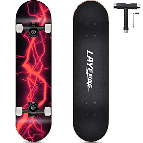 LAYENNE Skateboard, 31 * 8 Zoll Komplettes Skateboard, 7 Schichten Ahorn Skateboard Deck, ABEC-11 Halterung, Geeignet für Erwachsene, Anfänger, Jungen, Mädchen, Jugendliche und Kinder-red von LAYENNE