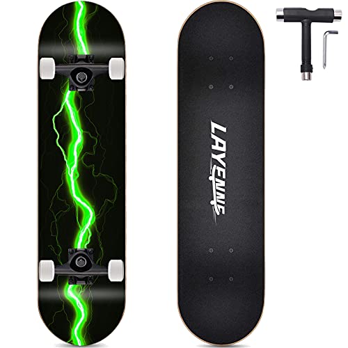 Skateboard Blitz, 31 x 8 Zoll,8-lagiges Ahornbrett, An beiden Enden symmetrisch geneigt,Geeignet für Jungen, Mädchen, Jugendliche, Straße, Erwachsene, Anfänger-Green von LAYENNE