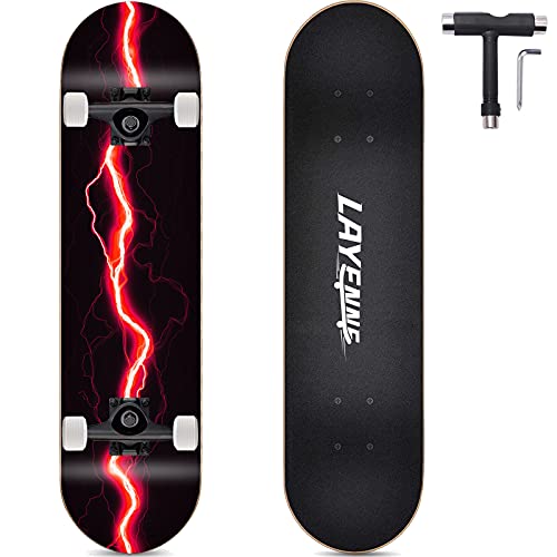 Skateboard Blitz, 31 x 8 Zoll,8-lagiges Ahornbrett, An beiden Enden symmetrisch geneigt,Geeignet für Jungen, Mädchen, Jugendliche, Straße, Erwachsene, Anfänger-red Skateboard Blitz, 31 x 8 Zoll,8-lagiges Ahornbrett, An beiden Enden symmetrisch geneigt,Geeignet für Jungen, Mädchen, Jugendliche, Straße, Erwachsene, Anfänger-red von LAYENNE