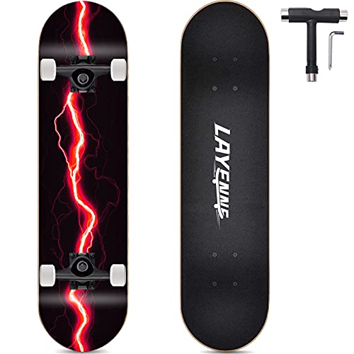 Skateboard Blitz, 31 x 8 Zoll,8-lagiges Ahornbrett, An beiden Enden symmetrisch geneigt,Geeignet für Jungen, Mädchen, Jugendliche, Straße, Erwachsene, Anfänger-red von LAYENNE