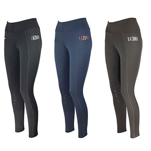 Lazura - Winter-Reitleggings für Kinder Lisa | Thermo-Leggings zum Reiten | mit Silikon-Vollbesatz & Handytasche | atmungsaktive Winter-Reithose | Mädchen Reitbekleidung in Navy | Größe 164 von Lazura