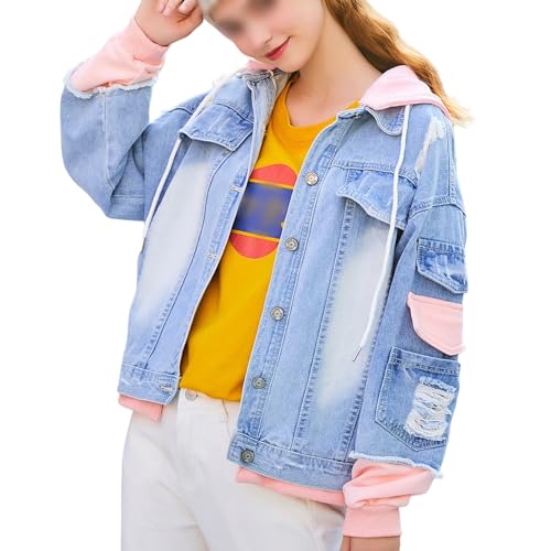 Jeans Jacken Für Damen,Damen Lose Gewaschene, Zerrissene Jeansjacke Mit Kapuze, Lässige Cargo-Patchwork-Rosa-Fake-Two-Jeansjacke, Mantel, Boyfriend-Jacke, Cardigan, Parka, Mantel Für Herbst, Frü Jeans Jacken Für Damen,Damen Lose Gewaschene, Zerrissene Jeansjacke Mit Kapuze, Lässige Cargo-Patchwork-Rosa-Fake-Two-Jeansjacke, Mantel, Boyfriend-Jacke, Cardigan, Parka, Mantel Für Herbst, Frü von LApooh