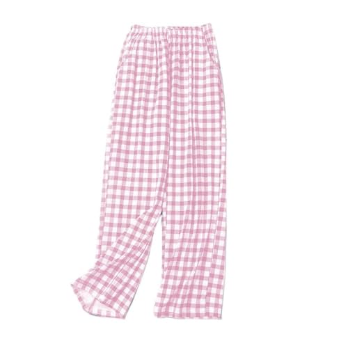Karierte Pyjamahose Für Damen, Karierte Pyjamahose Aus Baumwolle, Weites Bein Zum Anziehen, Weiche, Bequeme Schlafhose Mit Taschen, Nachtwäsche, Lounge Nachtwäsche, Hose, Rosa, M von LApooh