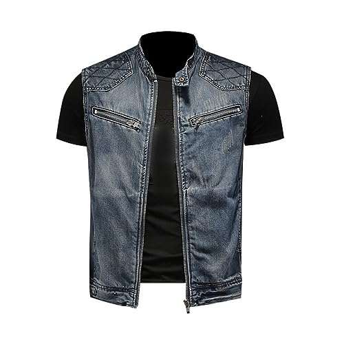 LApooh Herren Jeansweste-Modische Herren-Weste Aus Gewaschenem Denim Mit Stehkragen, Lässige Jeans-Gilet, Biker-Weste, Motorradmantel, Ärmellose Weste, Jacke Mit Reißverschluss, Strickjacke, O LApooh Herren Jeansweste-Modische Herren-Weste Aus Gewaschenem Denim Mit Stehkragen, Lässige Jeans-Gilet, Biker-Weste, Motorradmantel, Ärmellose Weste, Jacke Mit Reißverschluss, Strickjacke, O von LApooh