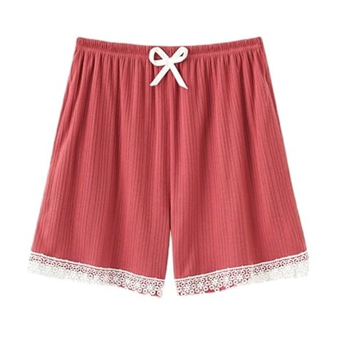 LApooh Kurze Schlafhose Damen Kurze Pyjamahose für Damen mit Taschen, Kurze Pyjamahose Aus Jersey Baumwolle mit Spitzenbesatz, Hose, Niedliche Schleife, Halbe Slip Shorts, Shorts mit Weitem Bein, B von LApooh