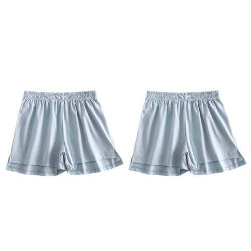 LApooh Pyjama Shorts Für Damen, 2Er Pack, Sommer Baumwolle, Elastische Taille, Einfarbig, Lässige Shorts Mit Seitlichem Schlitz, Damen Pyjama Boxershorts, Jogginghose, 2 Stück, Blau, L LApooh Pyjama Shorts Für Damen, 2Er Pack, Sommer Baumwolle, Elastische Taille, Einfarbig, Lässige Shorts Mit Seitlichem Schlitz, Damen Pyjama Boxershorts, Jogginghose, 2 Stück, Blau, L von LApooh