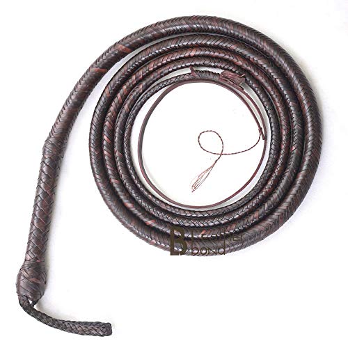 LB's Whip Bullpeitsche, 16 Zöpfe, Känguruhleder, Leder, Bullpeitsche, Leder Bauch & Leder Nackenrolle innen, Indiana Jones Dunkelbraun von LB's Whip