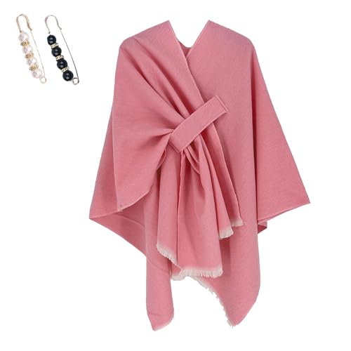 LCDFTC Bovagu Front Wrap Cardigan Shawl Capes, Front Wrap Cardigan Shawl with Loop (Pink,One Size) von LCDFTC