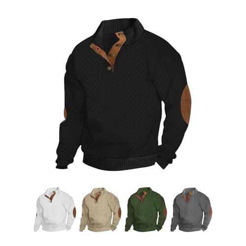 LCDFTC Whitecloths Life Clothing Men, Herren-Sweatshirt mit Vintage-Strickmuster und Reißverschluss (Black,L) von LCDFTC