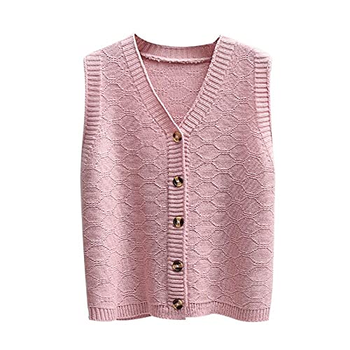 LCDIUDIU Pullunder Für Damen,Damen V-Ausschnitt Pullover Weste Retro Rosa Einfarbig Kurze Strickjacke Raute Geometrische Jacquard Ärmellos Strickwesten Preppy Style Jumper Uniform Tank Top,L von LCDIUDIU