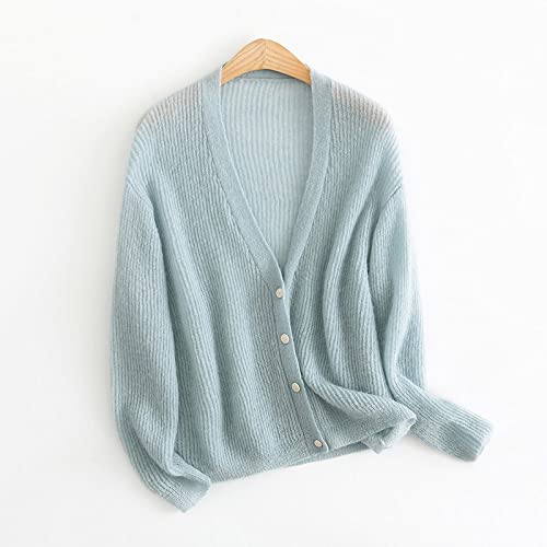 Cardigan Damen,Damen Pullover Gestrickte Strickjacken Mantel Mode Hellblau Ripp V-Ausschnitt Strickjacke Langarm Knopf Vorne Offen Strickjacke Elegant Winter Weicher Plüsch Strick Oberbekleidung Ja von LCDIUDIU