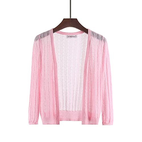 Cardigan Damen Sommer,Damen Bolero Cardigan Shrug Jacke Lässig Schlicht 3/4 Ärmel Vorne Offen Sommer Dünn Durchsichtig Strick Crop Cardigan V-Ausschnitt Elegant Festival Party Mesh Jacke,Pink,M Cardigan Damen Sommer,Damen Bolero Cardigan Shrug Jacke Lässig Schlicht 3/4 Ärmel Vorne Offen Sommer Dünn Durchsichtig Strick Crop Cardigan V-Ausschnitt Elegant Festival Party Mesh Jacke,Pink,M von LCDIUDIU
