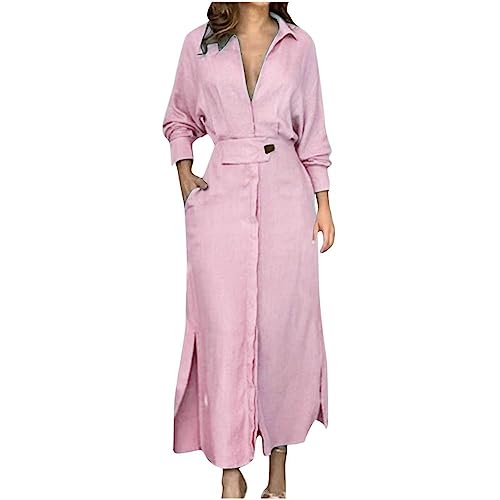 Damen Kleid,Lange Hemdkleider Für Damen Modisch Einfarbig Knopfleiste V-Ausschnitt Maxikleider Lange Ärmel Seitlicher Schlitz Elegantes Kleid Lässig Formell Locker Arbeitskleid Mit Tasche Für M Damen Kleid,Lange Hemdkleider Für Damen Modisch Einfarbig Knopfleiste V-Ausschnitt Maxikleider Lange Ärmel Seitlicher Schlitz Elegantes Kleid Lässig Formell Locker Arbeitskleid Mit Tasche Für M von LCDIUDIU