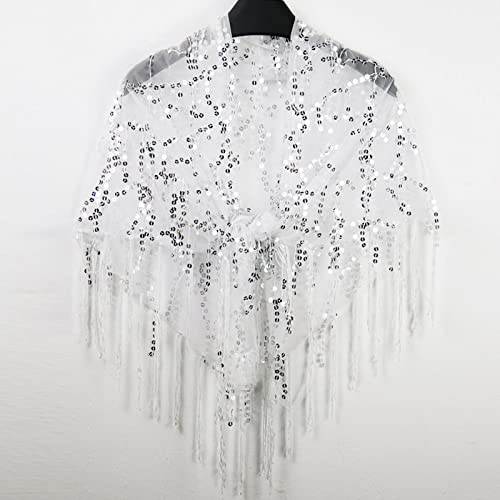 Damen Strickjacke,Damen-Bolero-Cardigan Mit Pailletten-Schal Mesh-Quasten Vintage-Stil 1920Er-Jahre Shrug-Jacke Vorne Offen Sommer-Front-Tie-Cardigan Sexy Durchsichtige Vertuschung Für Kleider Wei Damen Strickjacke,Damen-Bolero-Cardigan Mit Pailletten-Schal Mesh-Quasten Vintage-Stil 1920Er-Jahre Shrug-Jacke Vorne Offen Sommer-Front-Tie-Cardigan Sexy Durchsichtige Vertuschung Für Kleider Wei von LCDIUDIU