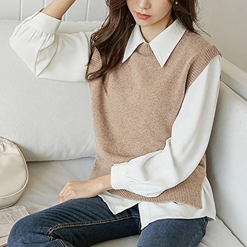 Damen Weste,Damen Pullover Weste Grau Einfarbig Kurzer Rundhals Seitenschlitz Design Einfaches All-Match Ärmelloser Pullover Gilets Preppy Style Streetwear Strickpullover Tank Top Weste,Beige,S Damen Weste,Damen Pullover Weste Grau Einfarbig Kurzer Rundhals Seitenschlitz Design Einfaches All-Match Ärmelloser Pullover Gilets Preppy Style Streetwear Strickpullover Tank Top Weste,Beige,S von LCDIUDIU
