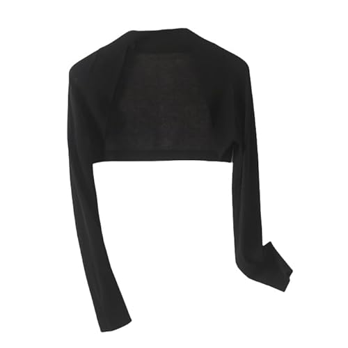 Festlich Blazer Bolerojacke,Damen Volltonfarbe Strick Bolero Shrug Jacke Schicker Dünner Mantel Basic Langarm Cardigan Vorne Offen Cropped Bolero Arbeit Lässig Abendjacke Cover Ups Für Kleid,Schw von LCDIUDIU