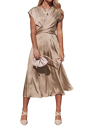 Freizeitkleider Für Damen,Damen-Satinkleid Einfarbig Modisches Midi-Skaterkleid Ärmellos Rundhalsausschnitt Elegante A-Linie Fließendes Kleid Sommer Sexy Sommerkleid Kreuzverband Cocktail-Lange M Freizeitkleider Für Damen,Damen-Satinkleid Einfarbig Modisches Midi-Skaterkleid Ärmellos Rundhalsausschnitt Elegante A-Linie Fließendes Kleid Sommer Sexy Sommerkleid Kreuzverband Cocktail-Lange M von LCDIUDIU
