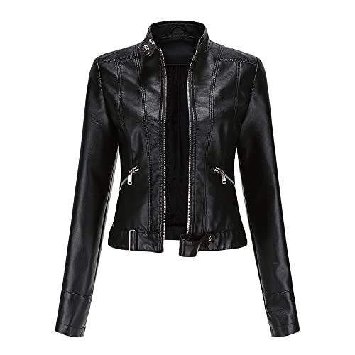 Jacken Damen,Damen Kunstlederjacke Schwarz Stehkragen Doppelreißverschluss Seitentasche Saum Schnalle Vintage Langarm Kurz Slim Fit Moto Biker Pu Mantel Bomber Motorrad Outwear Frühling Herbst War Jacken Damen,Damen Kunstlederjacke Schwarz Stehkragen Doppelreißverschluss Seitentasche Saum Schnalle Vintage Langarm Kurz Slim Fit Moto Biker Pu Mantel Bomber Motorrad Outwear Frühling Herbst War von LCDIUDIU