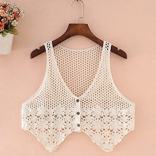 Knitted Waistcoats,Womens Flower Crochet Vest Vintage White V-Neck Hollow Geometric Irregular Hem Sleeveless Open Front Button Short Vest Shawl Cardigan Knit Boho Hippie Gilet Blouse Summer Bikini C Knitted Waistcoats,Womens Flower Crochet Vest Vintage White V-Neck Hollow Geometric Irregular Hem Sleeveless Open Front Button Short Vest Shawl Cardigan Knit Boho Hippie Gilet Blouse Summer Bikini C von LCDIUDIU